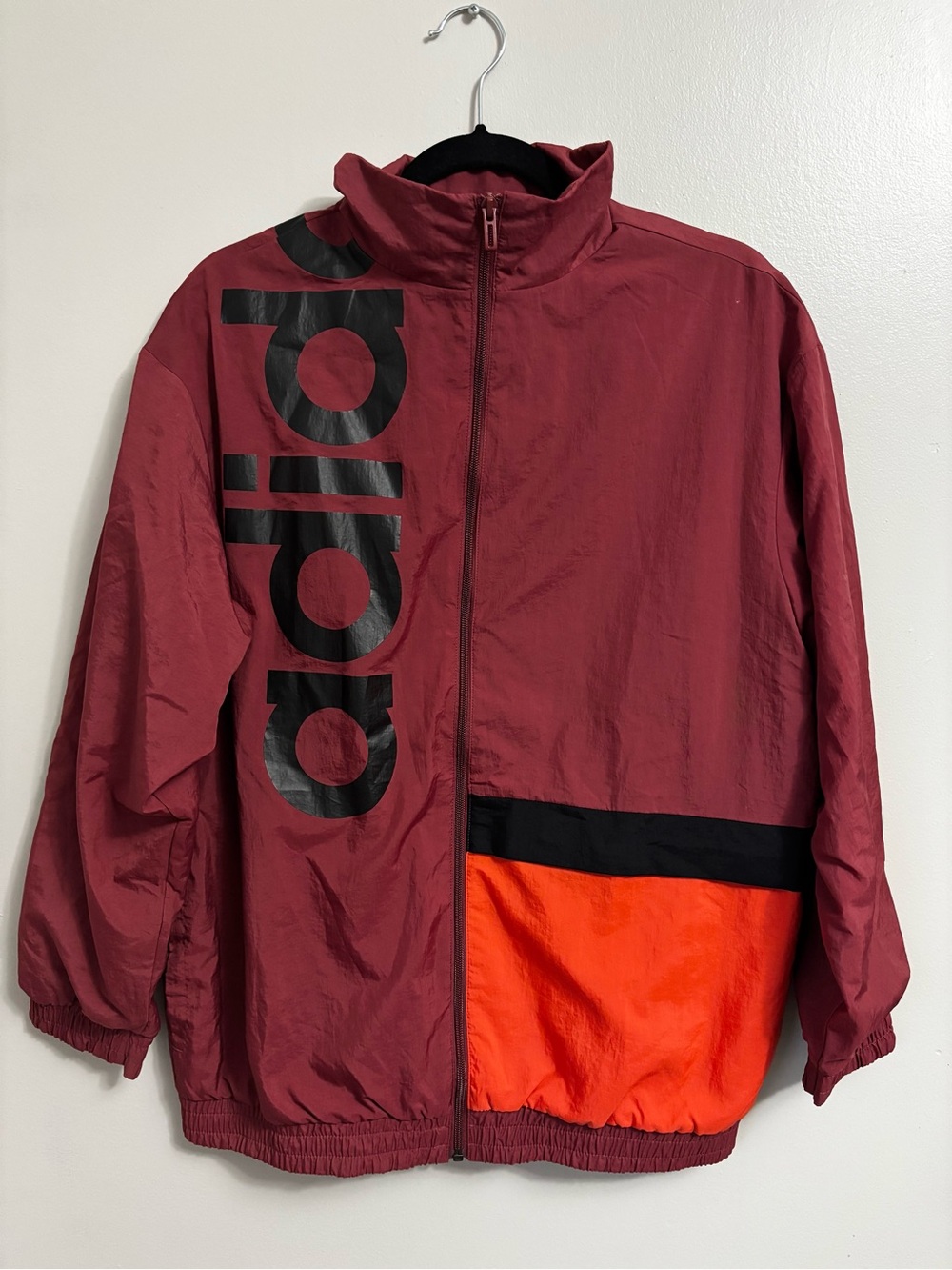 Vintage adidas Maroon Windbreaker with Orange & Black Accents y2k